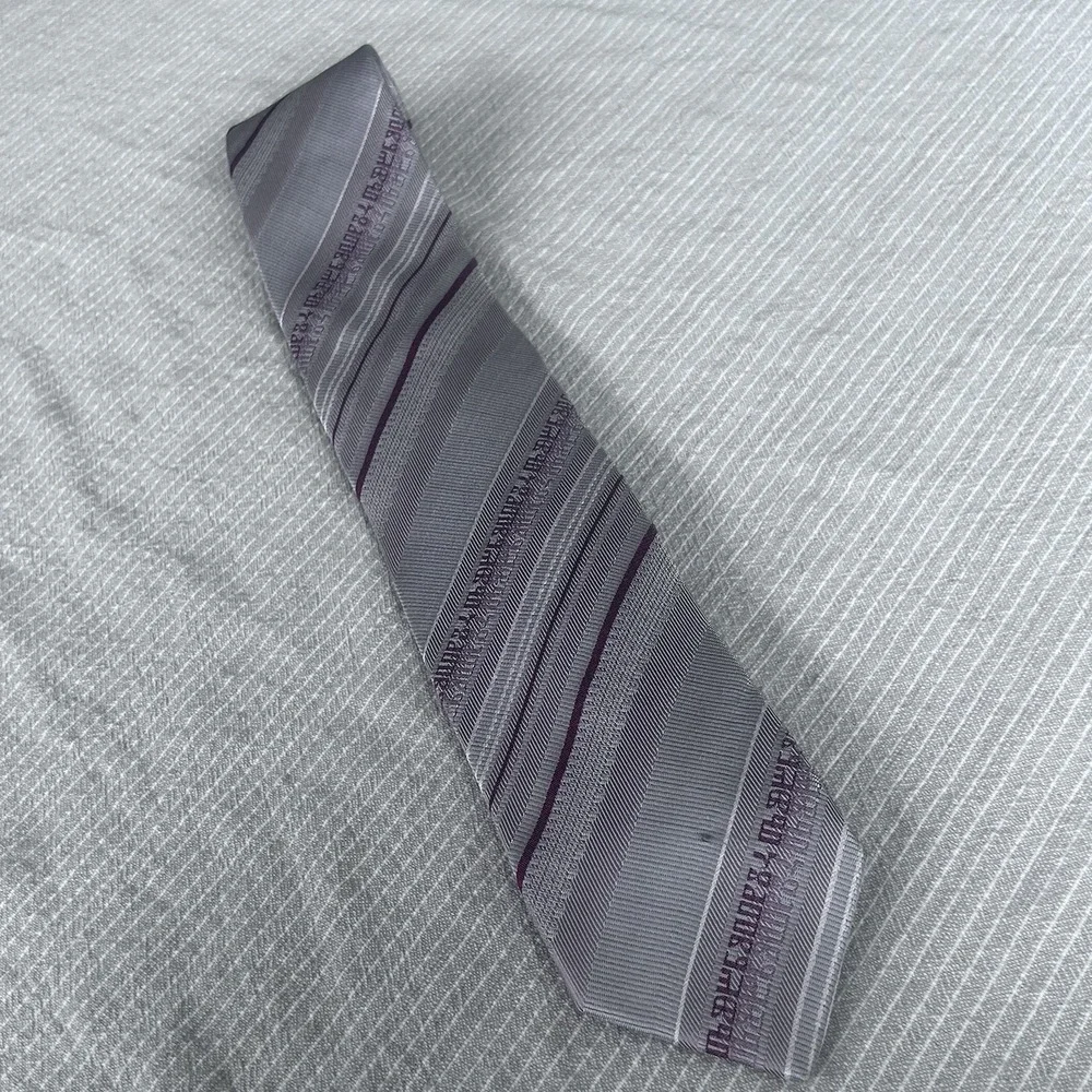 Croata Silk Tie Silver/pink/purple Stripe Hand finished Croatia Limited Edition